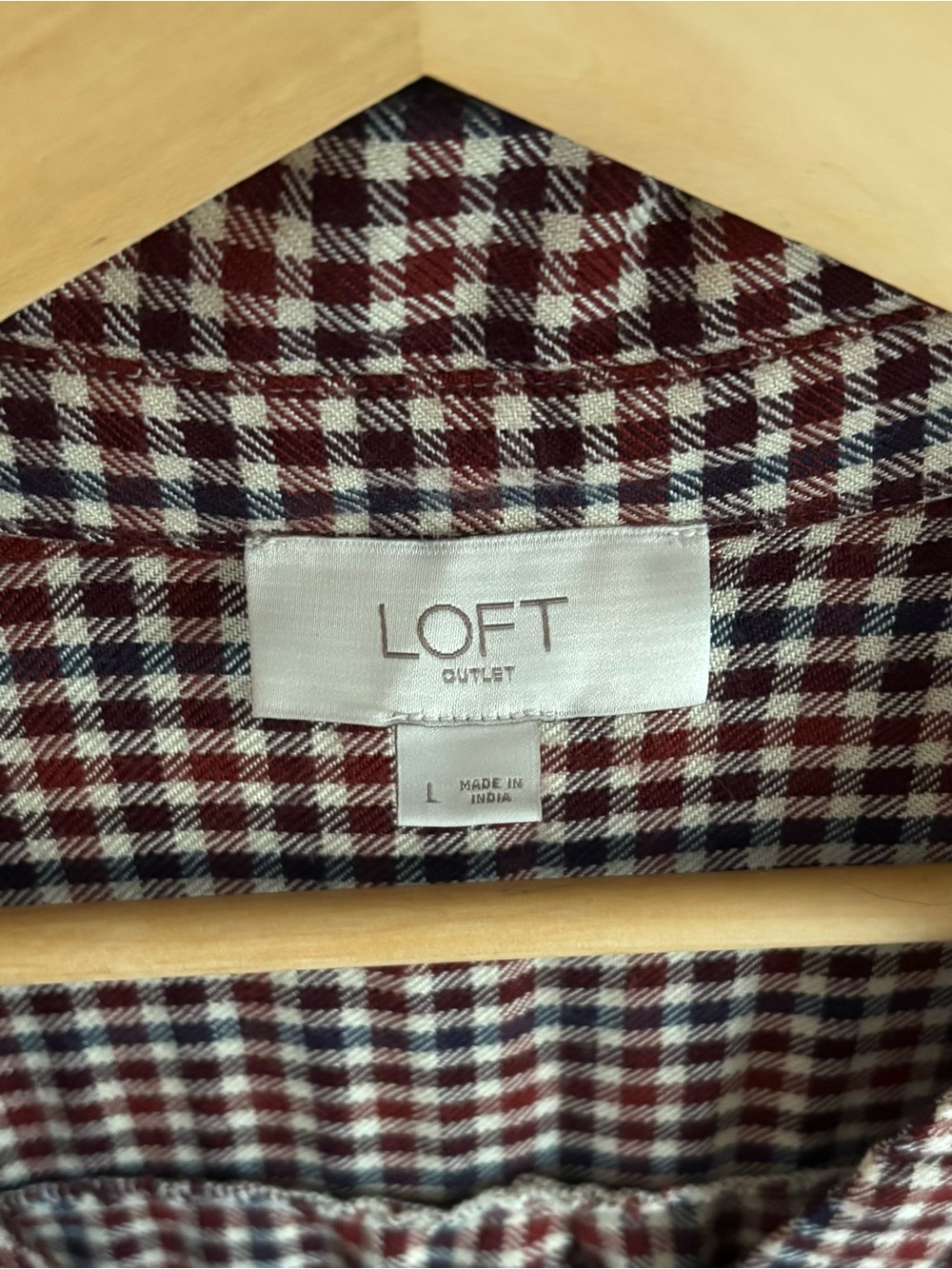 Sz L LOFT Outlet Plaid Rayon Popover Blouse Burgundy Navy Cream - Picture 2 of 6